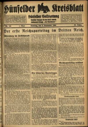Erste Ausgabe vom Samstag, den 02. September 1933.