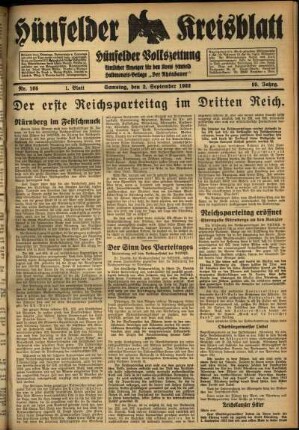 Erste Ausgabe vom Samstag, den 02. September 1933.