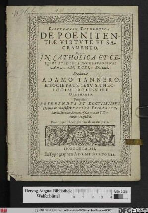 Disputatio Theologica De Poenitentiae Virtute Et Sacramento