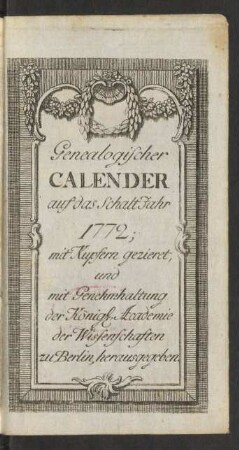 1772: Genealogischer Kalender