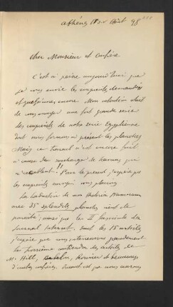 Brief von J. Svoronos, Athen : 18.08.1898