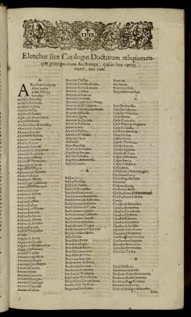Elenchus sive Catalogus Doctorum reliquorum, [...]