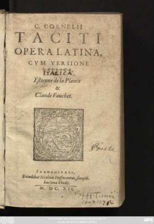 C. Cornelii Taciti Opera Latina : Cum Versione Gallica
