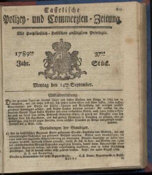 37tes Stueck, Montag den 14ten September. 1789