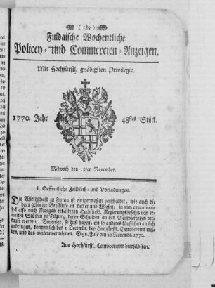 48tes Stück, Ausgabe vom 28. November 1770