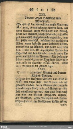 XXII. Tinctur gegen Scharbock und Mundfäule