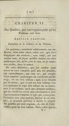 Article Premier. Définition de la Peinture et du Tableau.