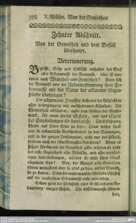 Zehnter Abschnitt. Von der Gewisheit und dem Beifall überhaupt