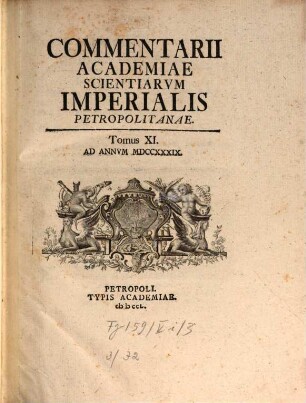 Commentarii Academiae Scientiarum Imperialis Petropolitanae. 11. 1739 (1750)