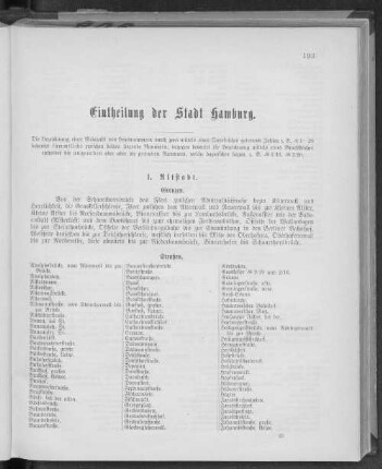 Eintheilung der Stadt Hamburg.