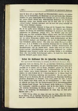 Ueber die Zeitdauer für die häusliche Vorbereitung : eine experimentelle Untersuchung