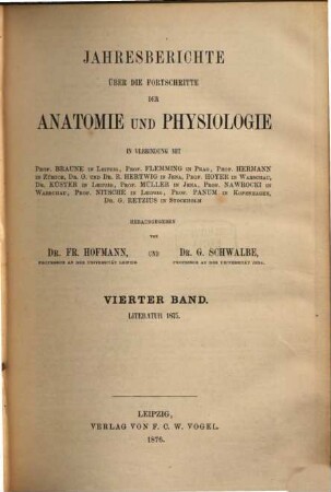 Jahresbericht über die Fortschritte der Anatomie und Physiologie. 4. 1875 (1876)