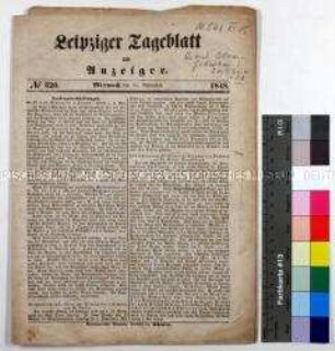 Tageszeitung Leipziger Tageblatt und Anzeiger, Nr. 320, über u.a. den Tod Robert Blums und mit Beilage zu Nr. 319 betreffend Landtagsverhandlungen (Druckbogen)