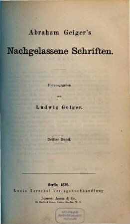 Nachgelassene Schriften : Herausgegeben von Ludwig Geiger. 3