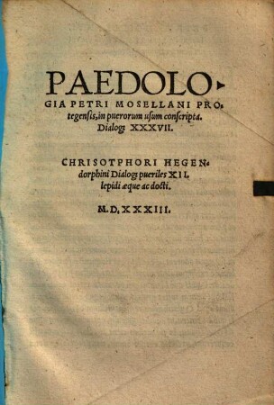 Paedologia : dialogi XXXVII ; in usum puerorum conscripta