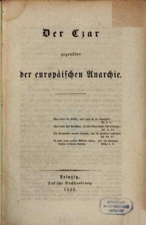 Der Czar gegenüber der europäischen Anarchie