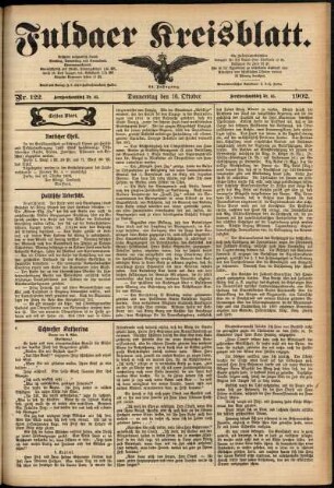 Erste Ausgabe vom Donnerstag, den 16. Oktober 1902.