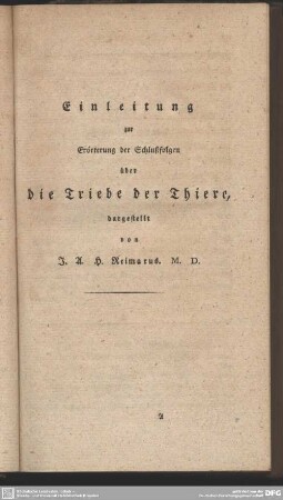 Einleitung zur Erörterung der Schlußfolgen über die Triebe der Thiere