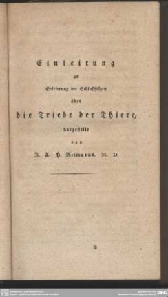 Einleitung zur Erörterung der Schlußfolgen über die Triebe der Thiere