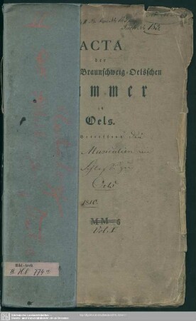 Acta der Herzoglich Braunschweig-Oelsschen Cammer zu Oels - Bibl.Arch.III.Hb,Vol.774.a : Betreffend die Musicalien im Schloße zu Oels