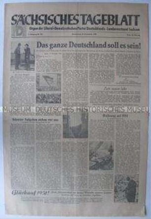 Tageszeitung der LDPD Sachsen "Sächsisches Tageblatt" zur deutschen Einheit