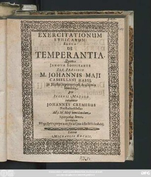 Exercitationum Ethicarum Sexta De Temperantia