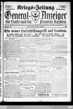 General-Anzeiger für Halle und die Provinz Sachsen ; [...] ; Kriegs-Zeitung, Kriegs-Zeitung Vormittags-Ausgabe