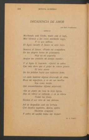 Decadencia de amor : (De Sully Prudomme). - (Inédito)