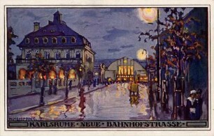 Postkartenalbum mit Motiven von Karlsruhe. "Karlsruhe. Neue Bahnhofstraße"
