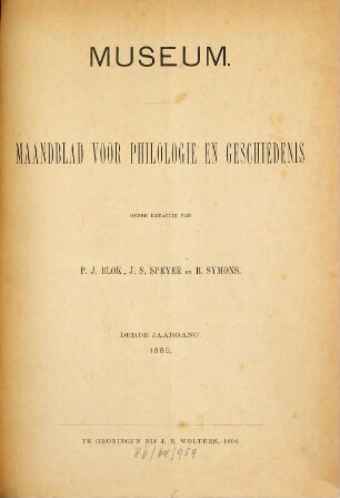 Museum : tijdschrift voor filologie en geschiedenis. 3. 1895 (1896)