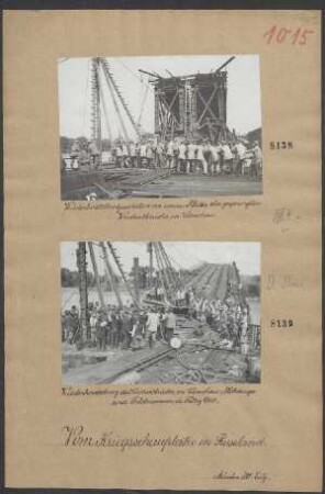 Wiederherstellungsarbeiten an einem Pfeiler der gesprengten Weichselbrücke in Warschau