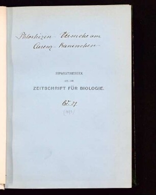 Phlorhizin-Versuche am Carenz-Kaninchen : ein Beitrag zur Lehre von der Entstehung von Trauben-Zucker im Organismus aus zerfallendem Eiweiss