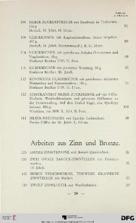 Arbeiten aus Zinn und Bronze (Nr. 115-131)