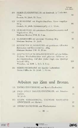 Arbeiten aus Zinn und Bronze (Nr. 115-131)