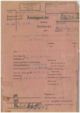Wagner, Georg, Oberpostinspektor, Sulz: Strafakte Wagner, Georg, Oberpostinspektor, Sulz u.a., Band 2, Qu.1-209