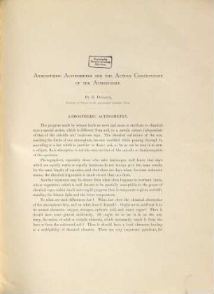 Atmospheric actinometry and the actinic constitution of the atmosphere