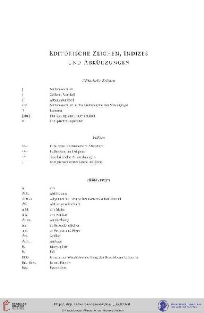 Editorische Zeichen, Indizes und Abkürzungen