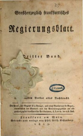 Großherzoglich frankfurtisches Regierungsblatt, 3. 1813/14