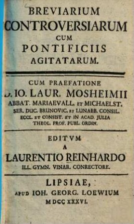 Breviarium Controversiarum Cum Pontificiis Agitatarum