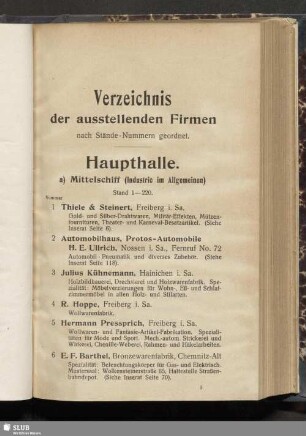 Verzeichnis der ausstellenden Firmen nach Stände-Nummern geordnet