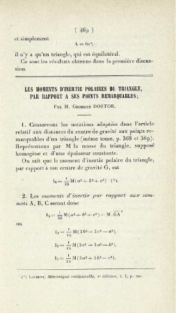 Les moments d´inertie polaires du triangle, par rapport a ses points remarquables.