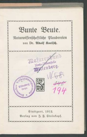 Bunte Beute : naturwissenschaftliche Plaudereien