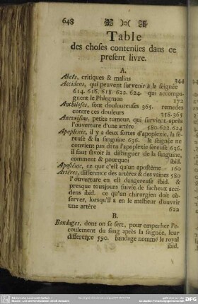 Table des choses contenües dans ce present livre