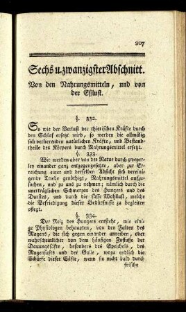 Sechs u. zwanzigster Abschnitt. Von den Nahrungsmitteln, und von der Eßlust