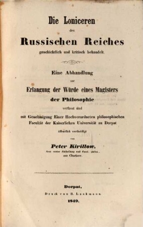 Die Loniceren des russischen Reiches geschichtlich und kritisch behandelt