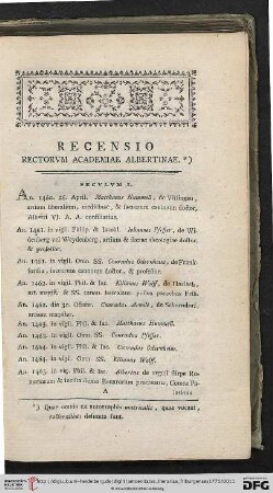 I. Recensio rectorum academiae Albertinae