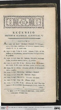 I. Recensio rectorum academiae Albertinae