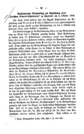 Konstituierende Versammlung zur Begründung eines "Deutschen Einheits-Schulvereins" zu Hannover am 5. Oktober 1886