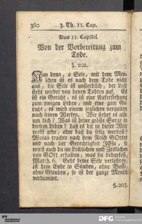 Das 11. Capitel. Von der Vorbereitung zum Tode.