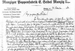 Triebischtal-Munzig-Nieder-Munzig. Brief des Fabrikanten E. Seidel vom 25.2.1933